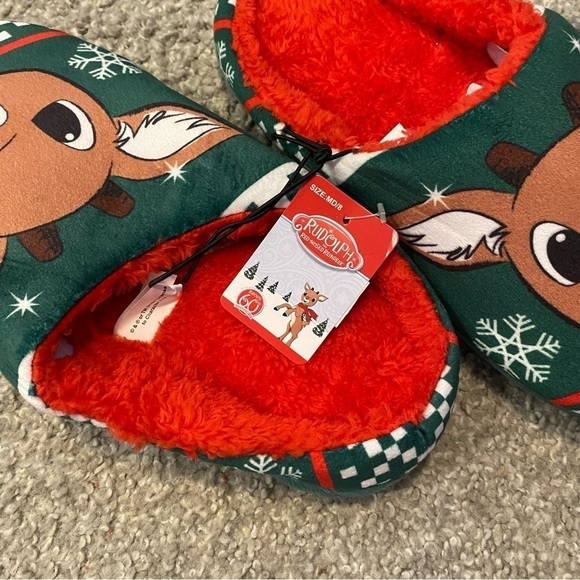 Rudolph The Red Nosed Reindeer Plush Slippers NEW Sz 7 8 9 10 - Picture 7 of 9